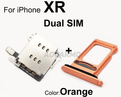 Aocarmo 1Set Voor Iphone Xr Dual Sim Card Reader Flex Kabel + Sim-kaart Lade Houder Slot Adapter Vervanging deel For XR Dual --oranje