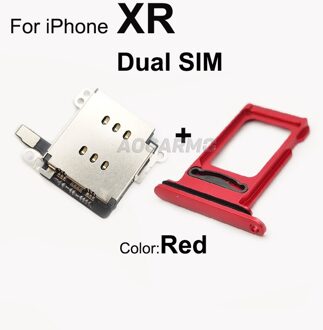 Aocarmo 1Set Voor Iphone Xr Dual Sim Card Reader Flex Kabel + Sim-kaart Lade Houder Slot Adapter Vervanging deel For XR Dual --rood