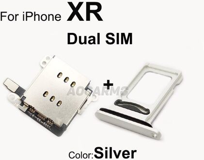 Aocarmo 1Set Voor Iphone Xr Dual Sim Card Reader Flex Kabel + Sim-kaart Lade Houder Slot Adapter Vervanging deel For XR Dual --wit