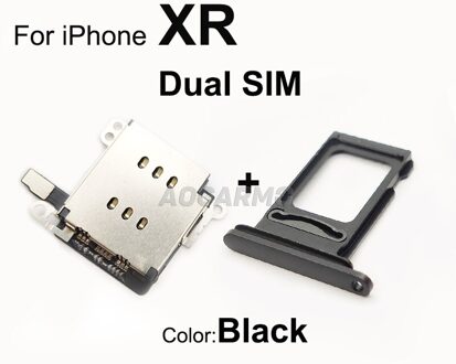 Aocarmo 1Set Voor Iphone Xr Dual Sim Card Reader Flex Kabel + Sim-kaart Lade Houder Slot Adapter Vervanging deel For XR Dual --zwart