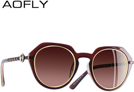 AOFLY BRAND Gepolariseerde Zonnebril Vrouwen Klassieke Zonnebril Vrouwelijke Ronde Gradiënt Lens Goggles UV400 A101 C3Brown