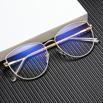 Aofly Cat Eye Blauw Licht Blokkeren Bril Vrouwen Mode Metalen Leesbril Brillen Frame Lady Computer Brillen Vrouwelijke UV400 C1White goud