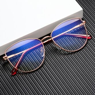 Aofly Cat Eye Blauw Licht Blokkeren Bril Vrouwen Mode Metalen Leesbril Brillen Frame Lady Computer Brillen Vrouwelijke UV400 C5Rose goud