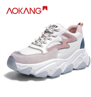 AOKANG Casual Shoes Woman Lace Up Flat Shoes Sneakers Tenis Feminino Platform Chunky Shoes Women Fashion Vulcanized Shoes