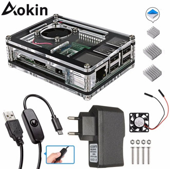 Aokin For Raspberry Pi 4 Case 9 Layers Acrylic Box Case Shell Cover With Cooling Fan For Raspberry Pi 4 3 Model B 3B Plus Case
