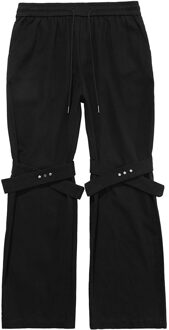 Aolamegs Flare Broek Mannen Camouflage Print Verstelbare Linten Broek Elastische Taille Retro Hip Hop High Street Streetwear aziatisch L / zwart