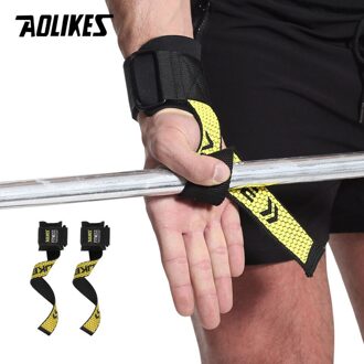 Aolikes 2Pcs Gewichtheffen Hand Pad Pols Wraps Bandjes Handschoenen Mannen Gym Ondersteuning Lifting Grip Riem Training Fitness Gewicht Bodybuil geel