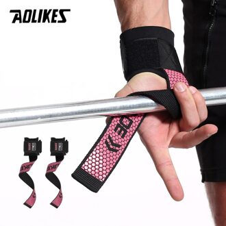Aolikes 2Pcs Gewichtheffen Hand Pad Pols Wraps Bandjes Handschoenen Mannen Gym Ondersteuning Lifting Grip Riem Training Fitness Gewicht Bodybuil roos rood
