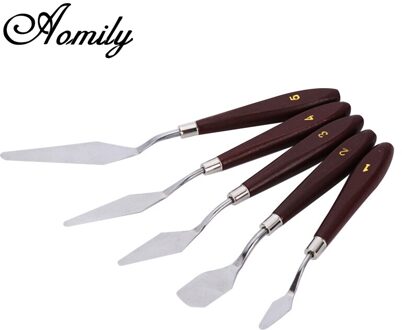 Aomily 5 stks/set Rvs Spatel Bakken Gebak Tool Mengen Schraper Pack Art Scorper Olie Schraper Schilderen Schop Palet