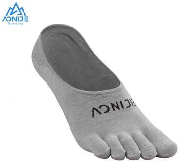 Aonije 1 Paar Sneldrogend Onzichtbare Sokken Ultralight Running Vijf Tenen Sokken Met Siliconen Anti-Slip Voor Outdoor Marathon e4803 grijs / S