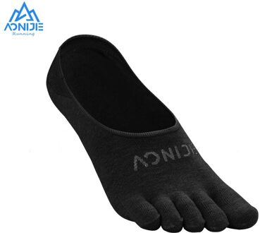 Aonije 1 Paar Sneldrogend Onzichtbare Sokken Ultralight Running Vijf Tenen Sokken Met Siliconen Anti-Slip Voor Outdoor Marathon e4803 zwart / S