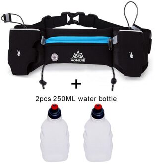 Aonijie Verstelbare Riem Tassen Hydratatie Riem Fles Houder Marathon Running Reflecterende Racing Fitness Pack blauw met 2 bottles