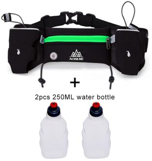 Aonijie Verstelbare Riem Tassen Hydratatie Riem Fles Houder Marathon Running Reflecterende Racing Fitness Pack groen met 2 bottles