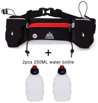 Aonijie Verstelbare Riem Tassen Hydratatie Riem Fles Houder Marathon Running Reflecterende Racing Fitness Pack rood met 2 bottles
