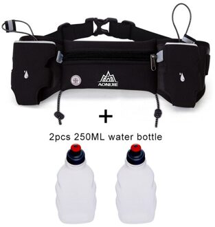 Aonijie Verstelbare Riem Tassen Hydratatie Riem Fles Houder Marathon Running Reflecterende Racing Fitness Pack zwart met 2 bottles