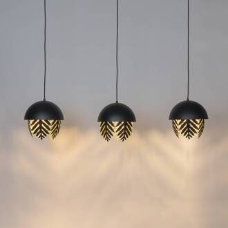 Aparas hanglamp bladlook, 3-lamps zwart, goud