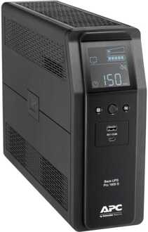 APC Back-UPS PRO BR1600SI - Noodstroomvoeding, 8x C13 uitgang, 2x USB charger (type A & C), 1600VA, USB dataport