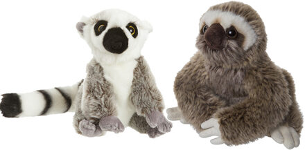 Apen serie zachte pluche knuffels 2x stuks - Maki aap en Luiaard van 18 cm