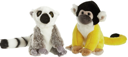 Apen serie zachte pluche knuffels 2x stuks - Maki aap en Squirrel aap van 18 cm