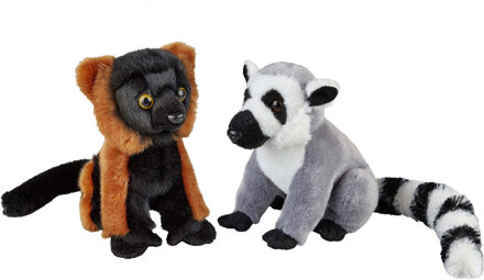 Apen serie zachte pluche knuffels 2x stuks - Ringstaart Maki en Vari Aapje van 18 cm