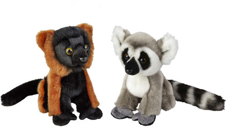 Apen serie zachte pluche knuffels 2x stuks - Ringstaart Maki en Vari Aapje van 18 cm