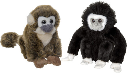 Apen serie zachte pluche knuffels 2x stuks - Squirrel Aap en Gibbon Aap van 18 cm - Knuffeldier Multikleur