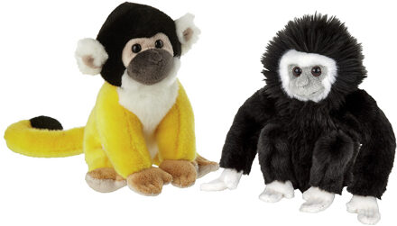 Apen serie zachte pluche knuffels 2x stuks - Squirrel Aap en Gibbon Aap van 18 cm - Knuffeldier Multikleur