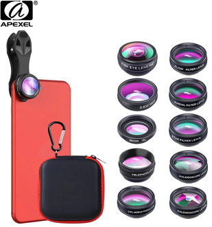 APEXEL 10 in 1 Mobile Phone Lens Kit Fisheye Wide Angle Telescope Macro Camera Lenses For iPhone Samsung Huawei all smartphones