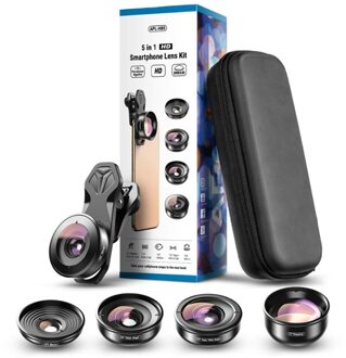 Apexel 5In1 Mobiele Telefoon Lens Case Kit Fotografie Hd Fisheye Super Groothoek 4K Macro Telescoop Lens Set Voor samsung Iphone