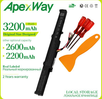 Apexway 3200Mah 14.8V Laptop Batterij Voor Asus A41-X550E X450 X550V X450E A450V F450E F450JF F450C A450J X450J Serie x751L X751M 3200 mah