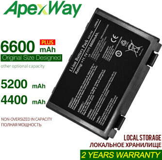 Apexway 6 Cell Batterij Voor Asus A32-F82 L0690L6 70NLF1B2000Y 90NLF1B2000Y A41 F82Q X5E X5EA X5J X66 Pro5DAB Pro79I 6600 MAh