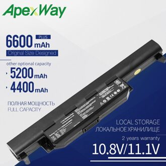 Apexway 6600Mah 6Cell A32-K55 A33-K55 A41-K55 Laptop Batterij Voor Asus A45 A55 A75 K45 K55 K75 R400 r500 R700 U57 X45 X55 X75 4400 MAh