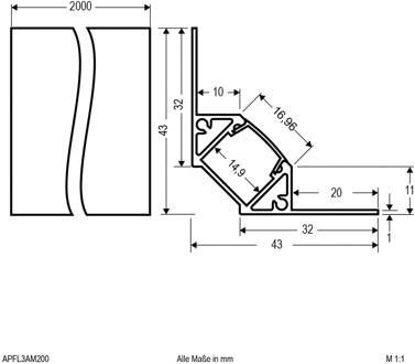 APFL3 alu-tegel-hoekprofiel binnen 200cmx4,3cm geanodiseerd aluminium, opaal