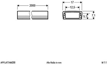 APFLAT1 alu-profiel 200cm U-profiel, vlak geanodiseerd aluminium, opaal