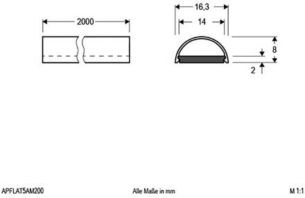 APFLAT5 alu-profiel, 200cm halfronde afdekking geanodiseerd aluminium, opaal