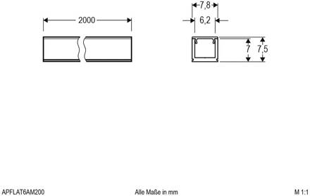 APFLAT6 alu-profiel 200cm, U-profiel, smal geanodiseerd aluminium, opaal