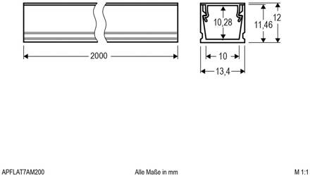 APFLAT7 alu-profiel 200cm, U-profiel aluminium geanodiseerd aluminium, opaal