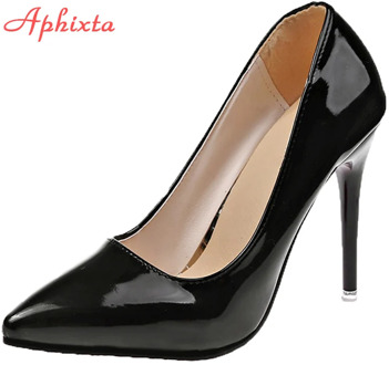 Aphixta 11.5cm Office Thin Heels Pumps Women Shoes Pointed Toe Patent Leather Wedding Dress Shoes Woman Chaussures Femme
