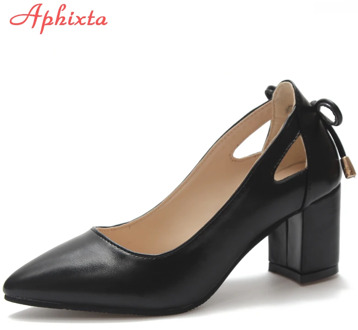 Aphixta Shoes Women Square Heel High Pumps Pointed Toe Wedding Party Derss Shoes Patent Leather Suede arge Size 44 Classic Pumps