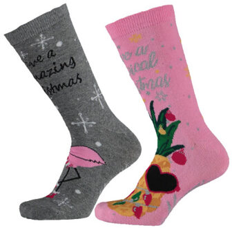 Apollo 2-pack foute dames kerstsokken - maat 36-40 Roze