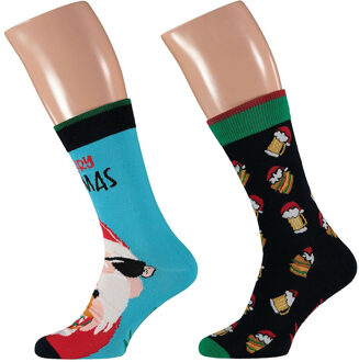 Apollo 2-Pak foute kerstsokken voor heren Merry Fatmas Groen