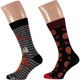 Apollo 2-Pak foute kerstsokken voor heren Team Naughty Zwart