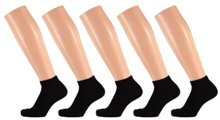 Apollo 5 Paar zwarte dames sneakersokken/enkelsokken maat 36-41 - 36/41