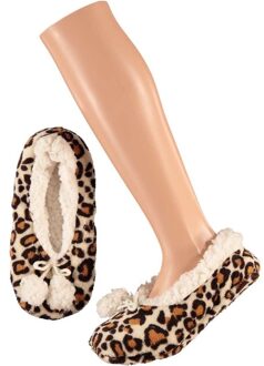 Apollo Ballerina pantoffels - luipaard print - bruin - dames - maat 37-39 - sloffen - 37/39
