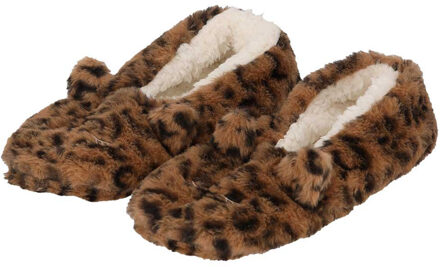 Apollo Ballerina sloffen - dames - bruin - luipaard print - pantoffels - antislip zool - One size;;
