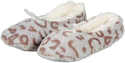 Apollo ballerina sloffen - fleece - beige - antislip - dierenprint - One size;;