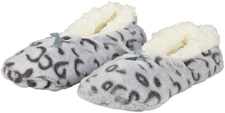 Apollo ballerina sloffen - fleece - grijs - antislip - dierenprint 40-42