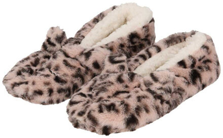 Apollo Ballerina sloffen - maat 37/39 - roze - luipaard print - pantoffels - antislip zool