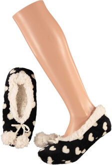 Apollo Ballerina sloffen/pantoffels hartjes - kinderen - zwart/wit - maat 28-30 28/30