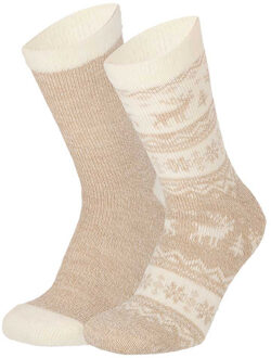 Apollo bedsokken / huissokken - dames - 2-pack - beige - one size - Slaapsokken - Slofsokken 36/41